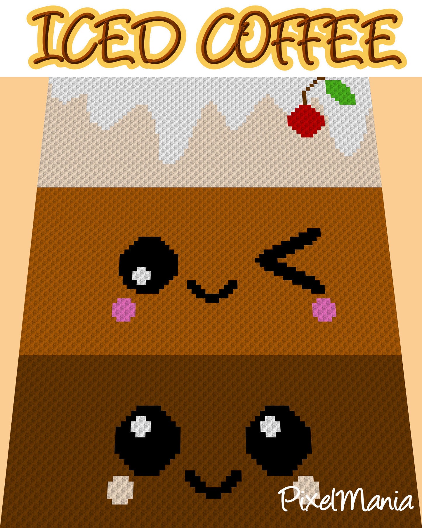 Iced CoFFee, Häkelmuster, EisKaFFee, Grafik für C2C, Häkeldecke Ecke zu Ecke, mit Anleitung