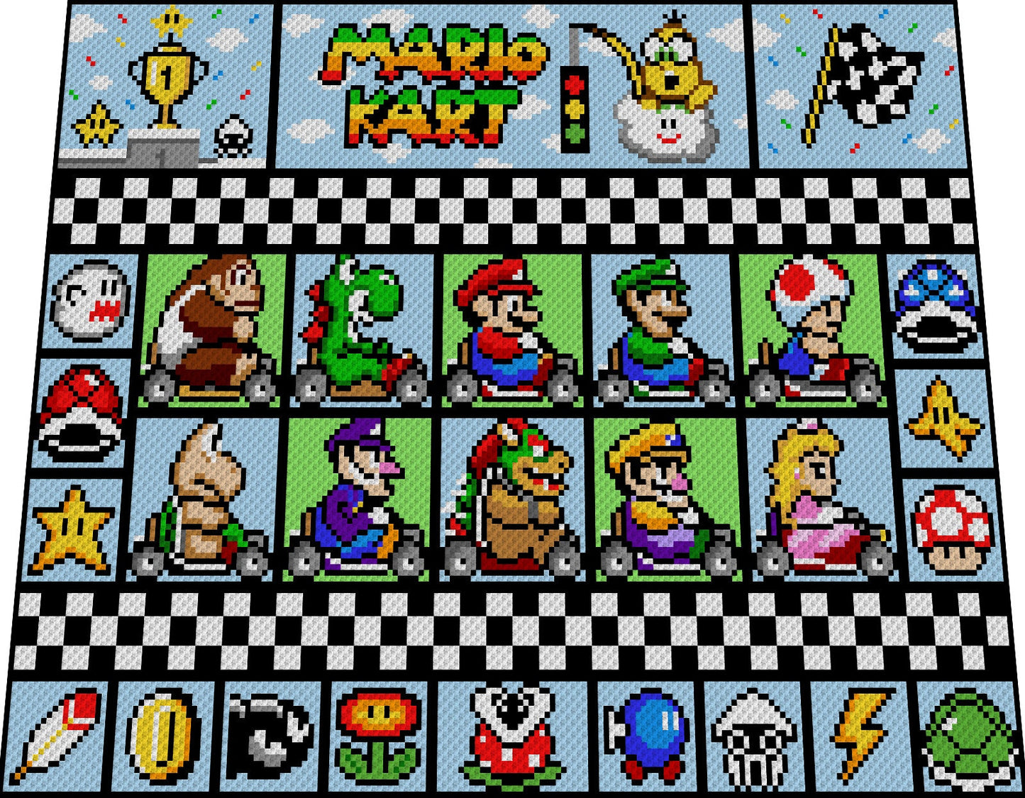 EXTANSiON Pack 2 - MARiO KART- XXL Decke - Super Mario inspirierte XL-Decke, Häkelmuster, Grafik für c2c, Häkeldecke Super Mario, Gamerdecke