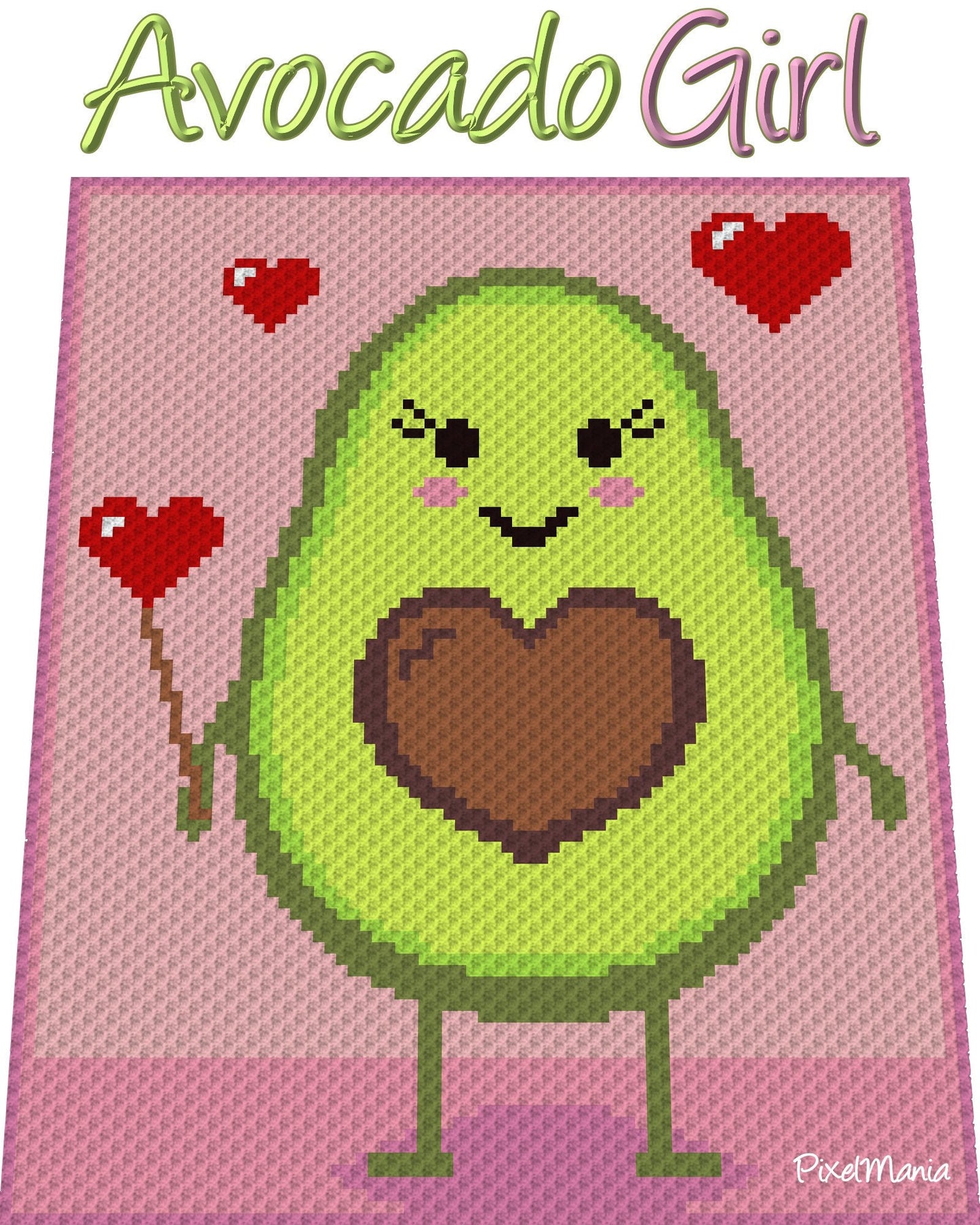 AVOCADO GIRL, Häkelmuster, Grafik für C2C, Häkeldecke Ecke zu Ecke, mit geschriebener & Farb-Block Anleitung