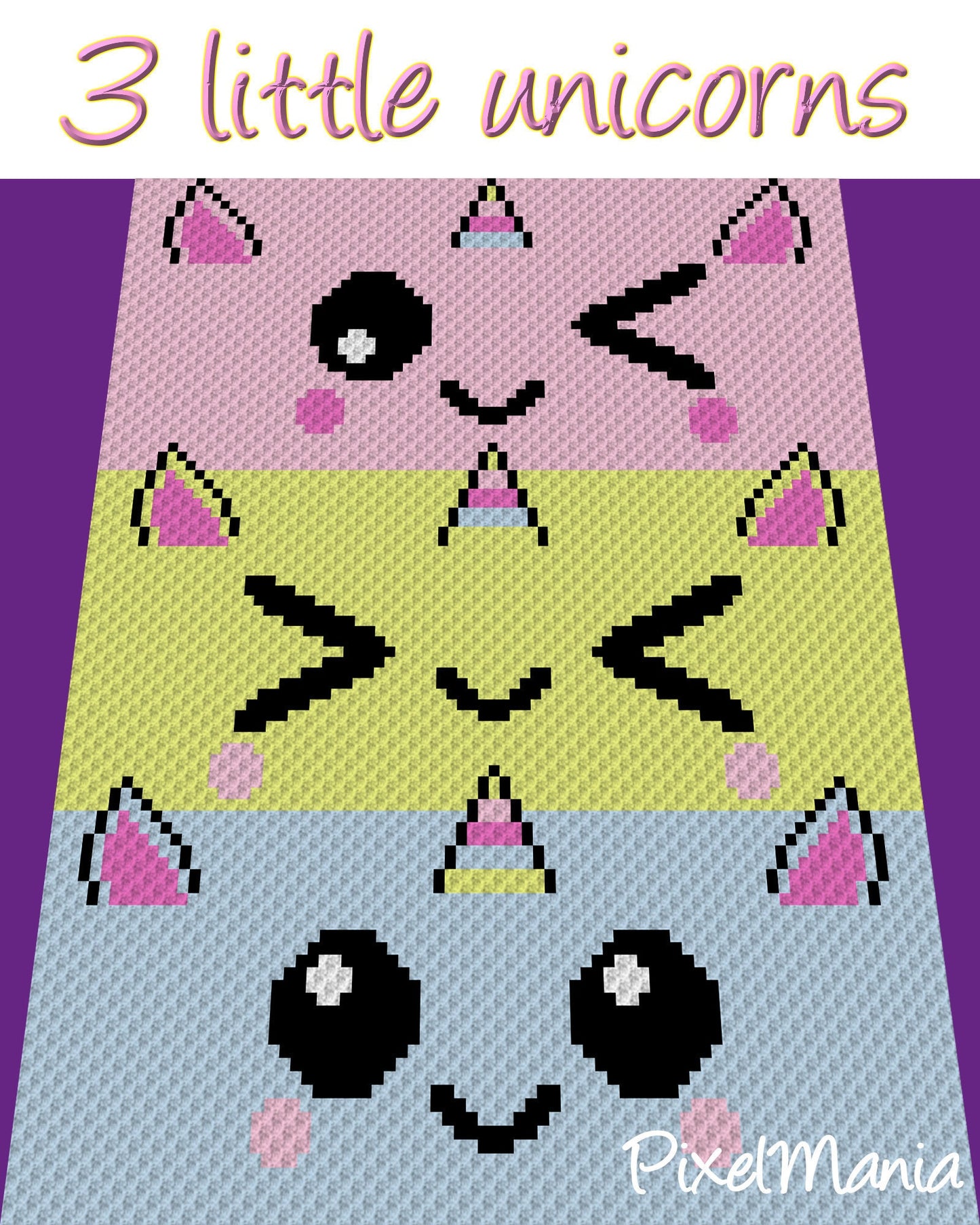 3 liTTle uniCorns, Häkelmuster, Grafik für C2C, Häkeldecke Ecke zu Ecke, mit Anleitung
