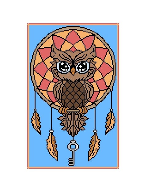 OWL - DREAM CATCHER - Sc crochet pattern, graphic for Sc, crochet blanket single crochet, tunisian, double crochet, sc & color block instructions