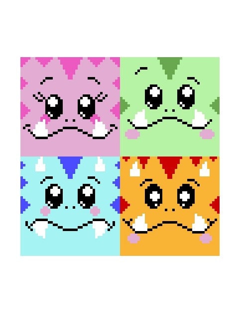 4 liTTle MONSTERS, C2C Häkelmuster, Grafik für c2c mit geschriebener u. Farb-Block Anleitung