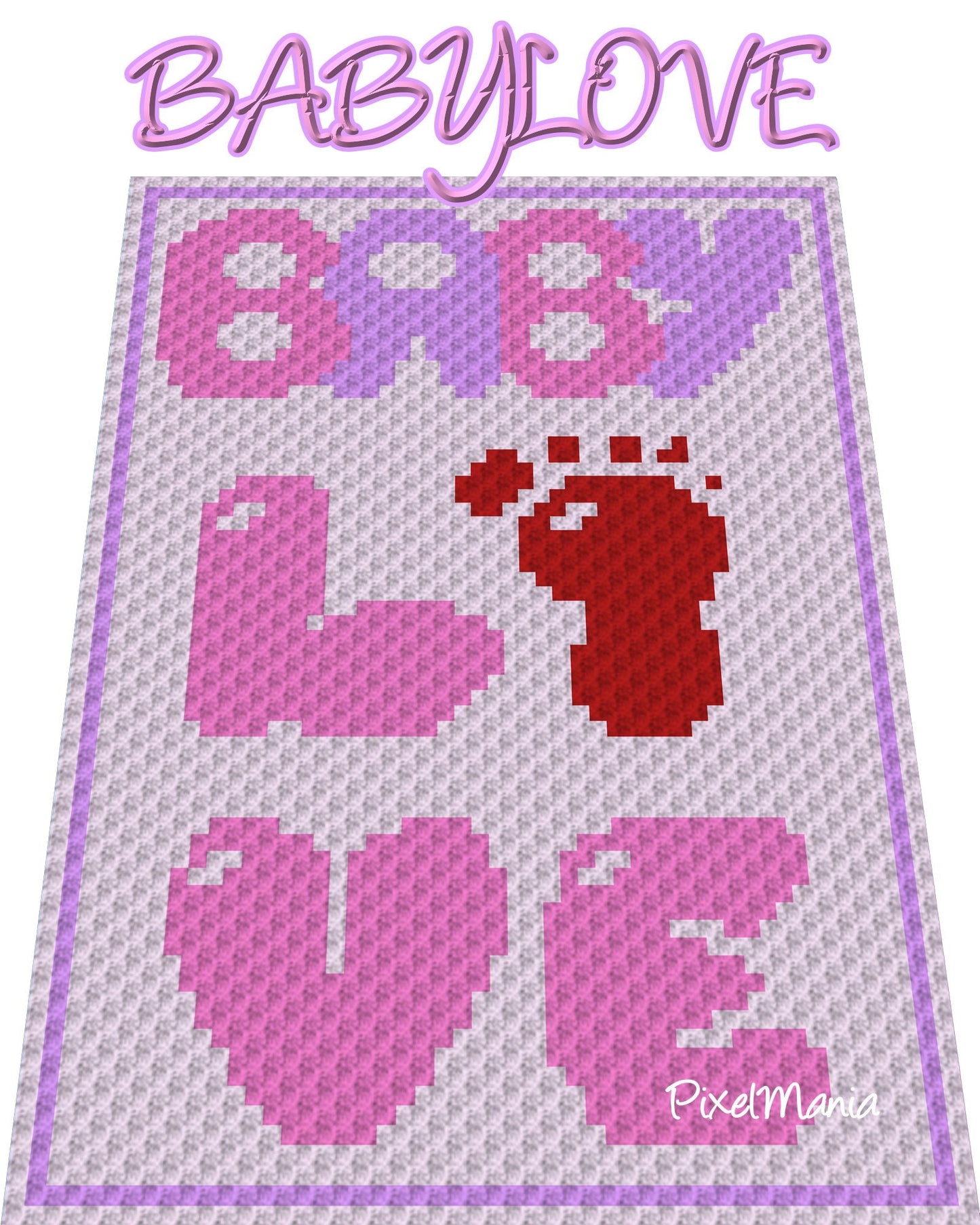 BABY LOVE GIRL, Häkelmuster, Grafik für C2C, Häkeldecke Ecke zu Ecke, mit geschriebener & Farb-Block Anleitung