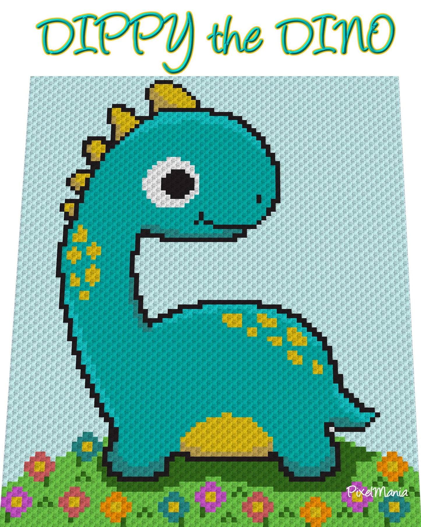 DINO DIPPY - Langhals, Häkelmuster, Grafik für C2C, Häkeldecke Ecke zu Ecke, mit geschriebener & Farb-Block Anleitung