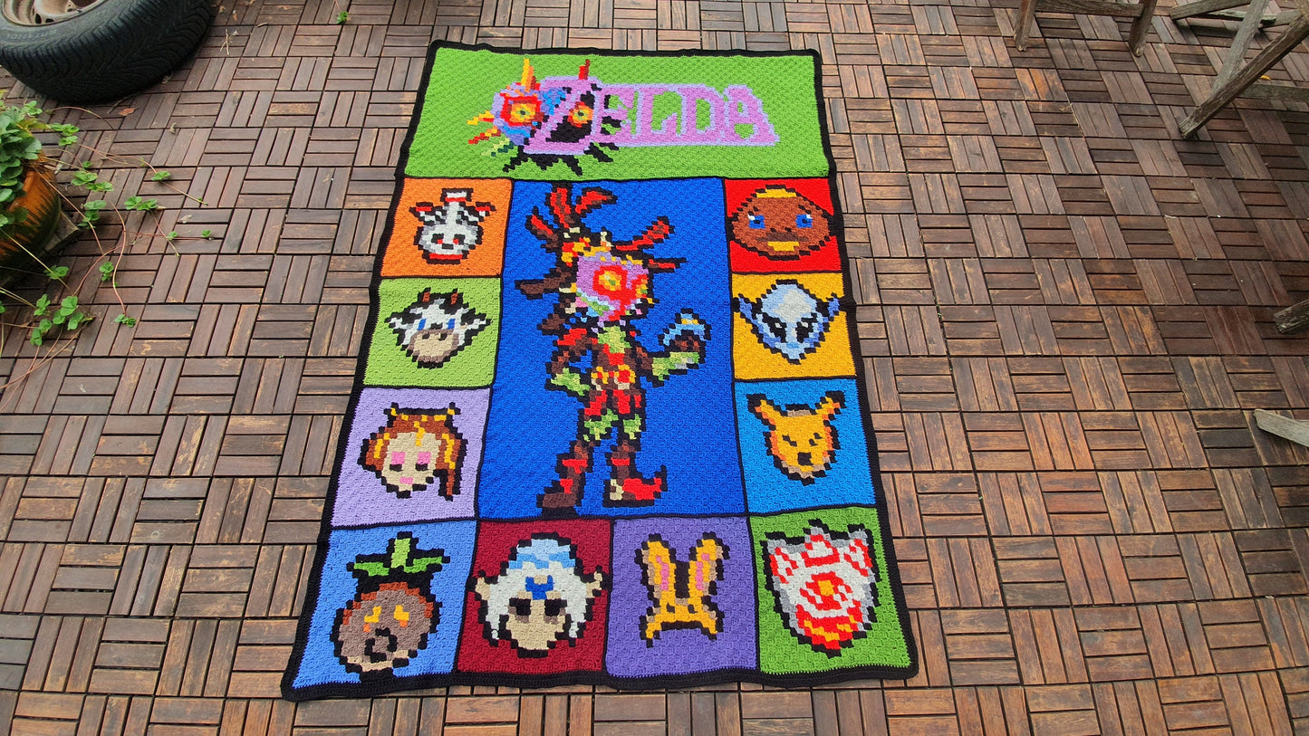 MAJORAS MASK of The Legend of Zelda inspirierte Decke, Häkelmuster, Grafik für C2C, Häkeldecke Ecke zu Ecke, mit geschriebener Anleitung