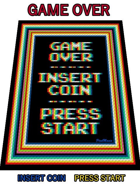 GAME OVER 2 - Häkelmuster, Grafik für C2C Häkeldecke Ecke zu Ecke, mit geschriebener & Farb-Block Anleitung, Gamerdecke, Gaming Accessoire