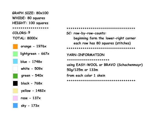 Fox - FOX, Sc crochet pattern, chart for Sc, crochet blanket single stitches, Tunisian, double stitches, with written & color block instructions