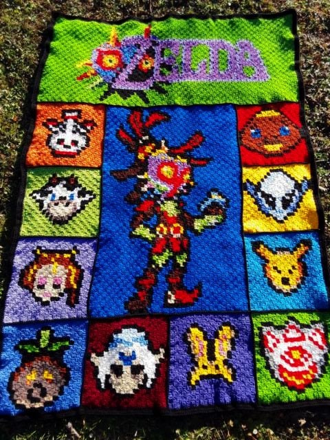 MAJORAS MASK of The Legend of Zelda inspirierte Decke, Häkelmuster, Grafik für C2C, Häkeldecke Ecke zu Ecke, mit geschriebener Anleitung