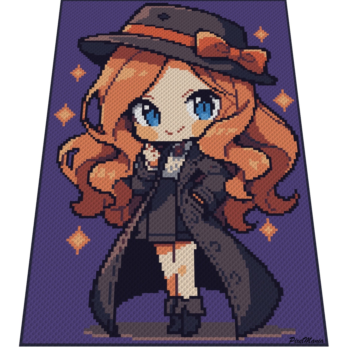 LITTLE DETECTIVE GIRL, Grafik für C2C, mini c2c Häkeldecke