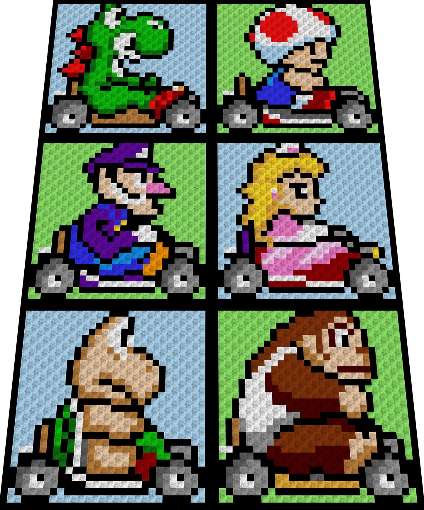 MARIO KART - ADD On - Super Mario inspirierte Decke, Häkelmuster, Grafik für C2C Häkeldecke Ecke zu Ecke mit geschr. & Farb-Block Anleitung