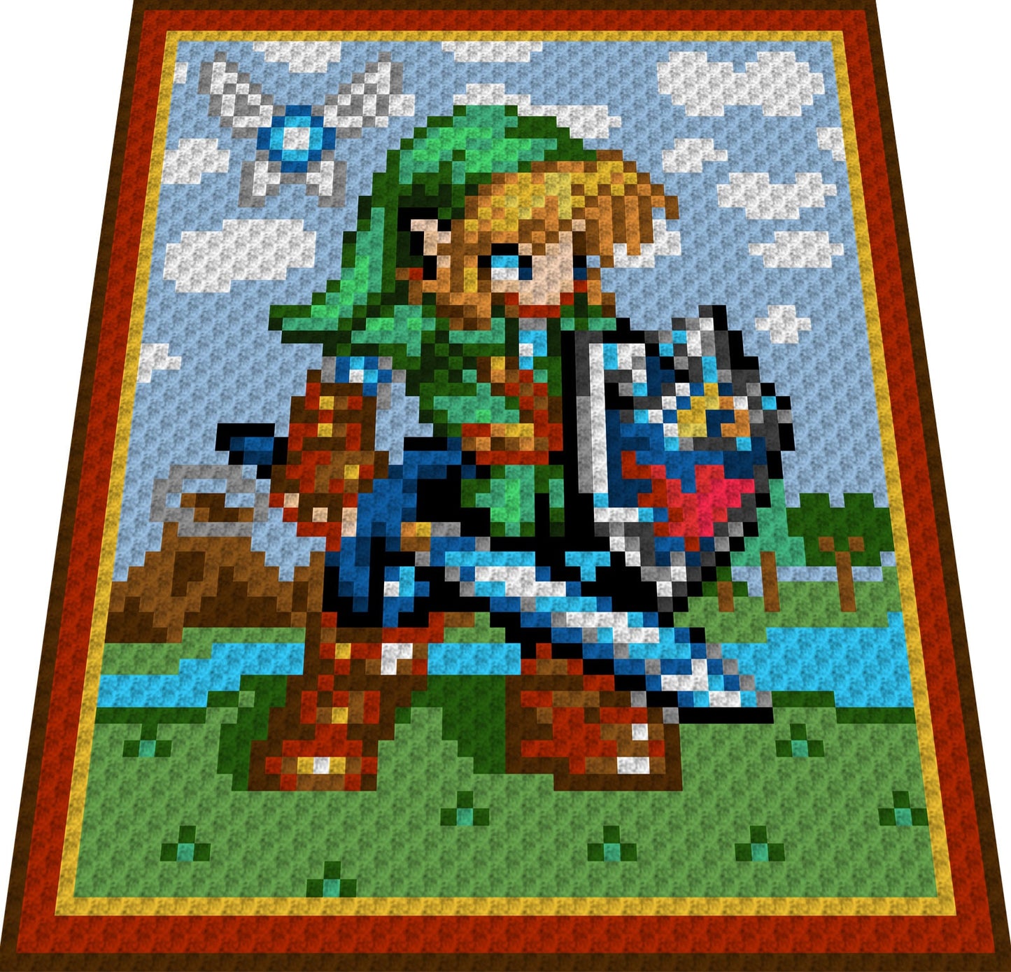 LINK - The Legend of Zelda inspirierte Häkelmuster, Grafik für C2C Häkeldecke, Ecke zu Ecke,