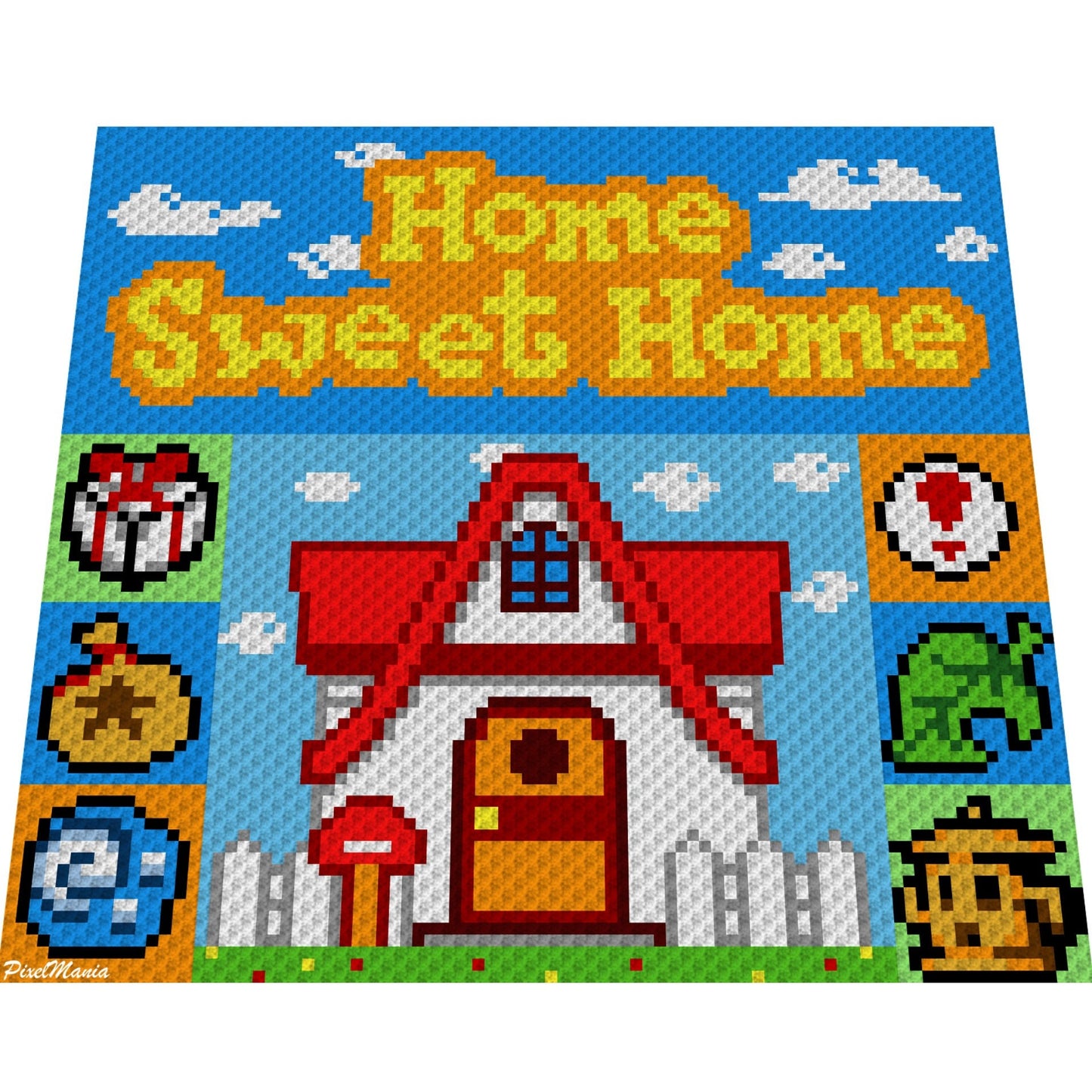 ANIMAL CROSSING - Home Sweet Home inspirierte Decke, Häkelmuster, Grafik für C2C, Häkeldecke Ecke zu Ecke, mit geschriebener Anleitung