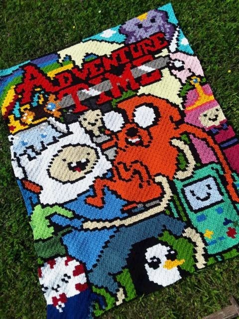 Adventure Time dOOdle inspirierte Decke, Häkelmuster, Grafik für C2C, Häkeldecke Ecke zu Ecke, mit geschriebener Anleitung
