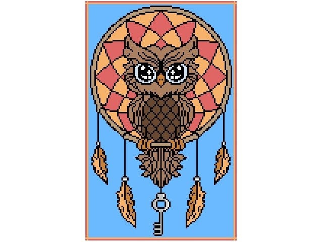 OWL - DREAM CATCHER - Sc crochet pattern, graphic for Sc, crochet blanket single crochet, tunisian, double crochet, sc & color block instructions