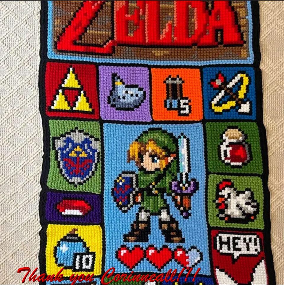 The Legend of Zelda inspirierte Decke, Häkelmuster, Grafik für C2C, Häkeldecke Ecke zu Ecke, mit geschriebener Anleitung