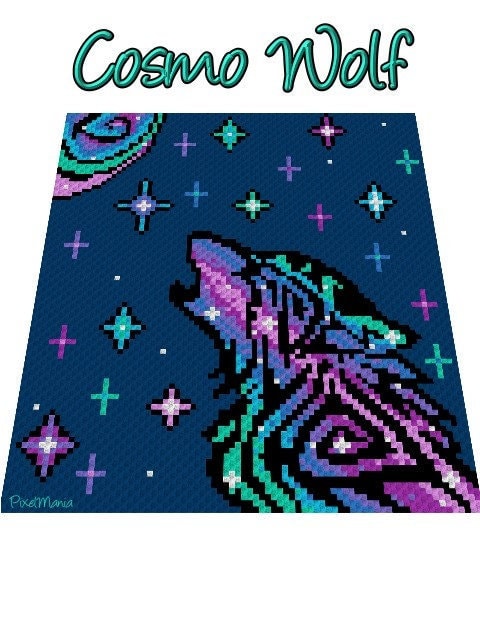 COSMO WOLF, Graphic for C2C, Crochet Blanket Corner to Corner, with Written & Color Block Instructions
