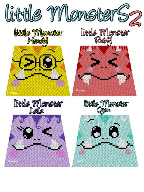4 liTTle MONSTERS 2, FM crochet pattern, graphic for Fm with written and color-block instructions