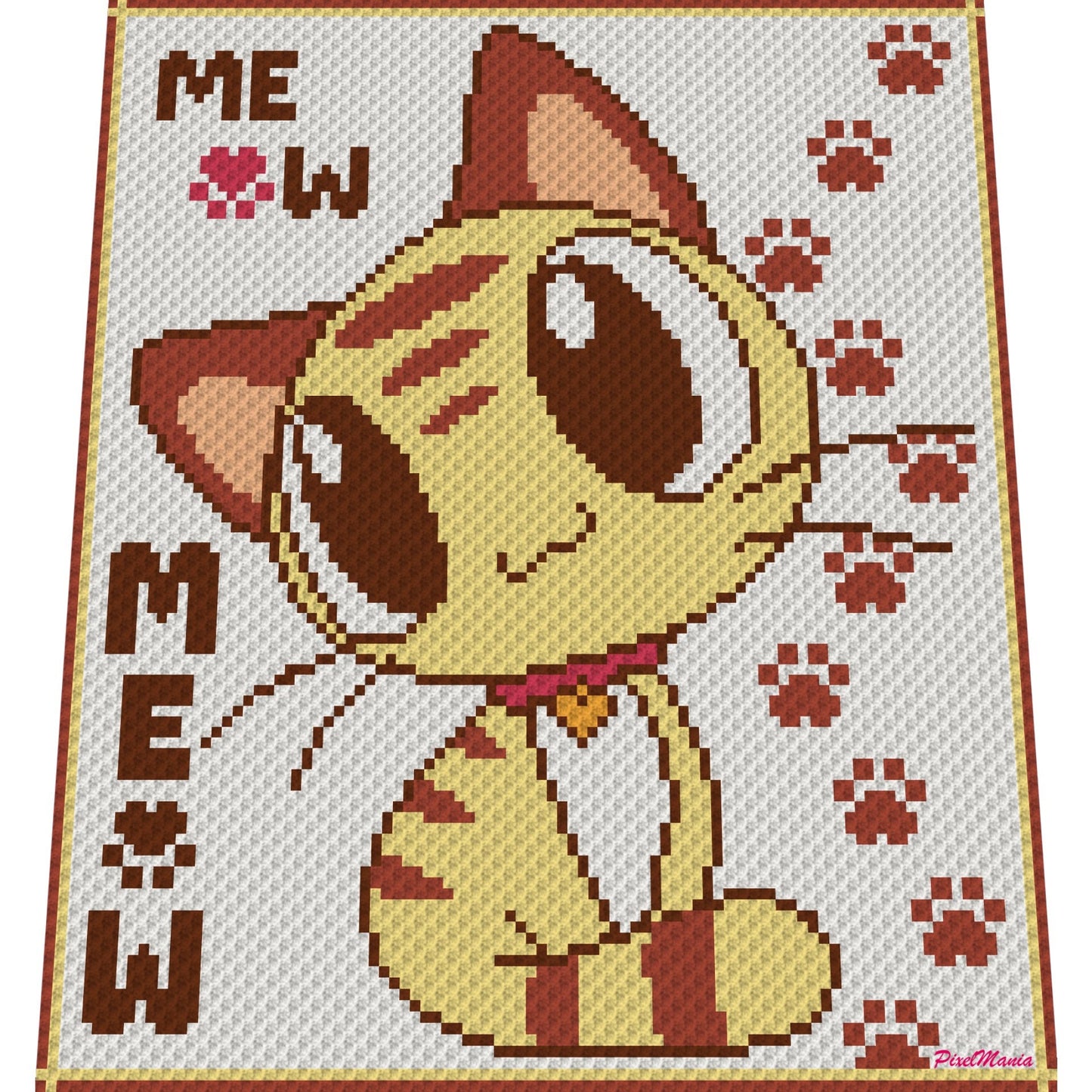 MEOW Kätzchen - Häkelmuster, Grafik für C2C, Häkeldecke Ecke zu Ecke, mit geschriebener & Farb-Block Anleitung