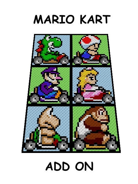 EXTANSiON Pack 2 - MARiO KART- XXL Decke - Super Mario inspirierte XL-Decke, Häkelmuster, Grafik für c2c, Häkeldecke Super Mario, Gamerdecke