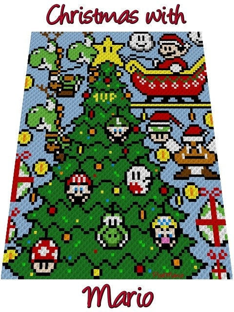 Christmas with MARIO inspirierte Decke - Häkelmuster, Grafik für C2C, Häkeldecke Ecke zu Ecke, mit geschr. & Farb-Block Anleitung