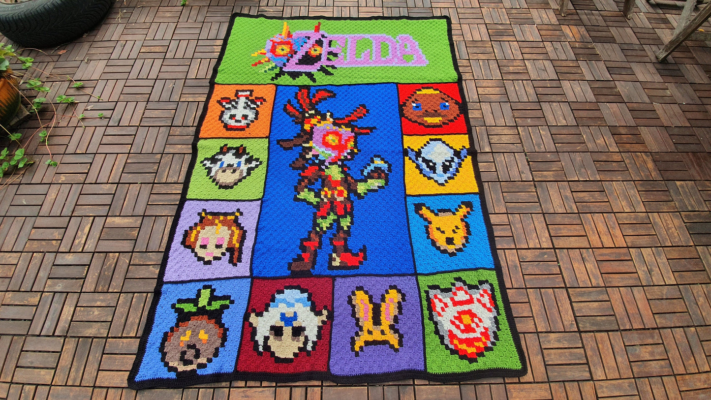 MAJORAS MASK of The Legend of Zelda inspirierte Decke, Häkelmuster, Grafik für C2C, Häkeldecke Ecke zu Ecke, mit geschriebener Anleitung