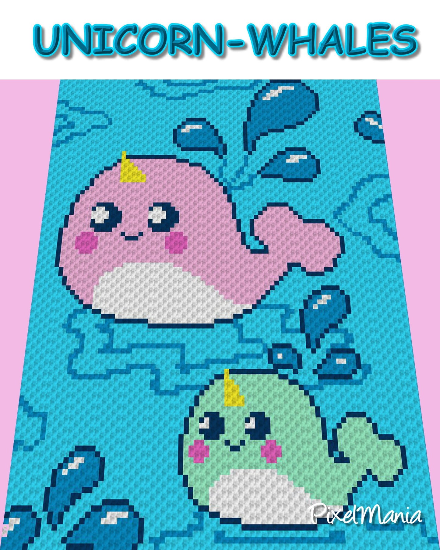UniCorN WhaleS, Häkelmuster, Grafik für C2C, Häkeldecke Ecke zu Ecke, mit geschriebener & Farb-Block Anleitung