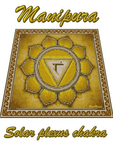 MANIPURA - Solarplexuschakra -Grafik für C2C Häkeldecke Ecke zu Ecke, Häkelmuster mit geschriebener & Farb-Block Anleitung