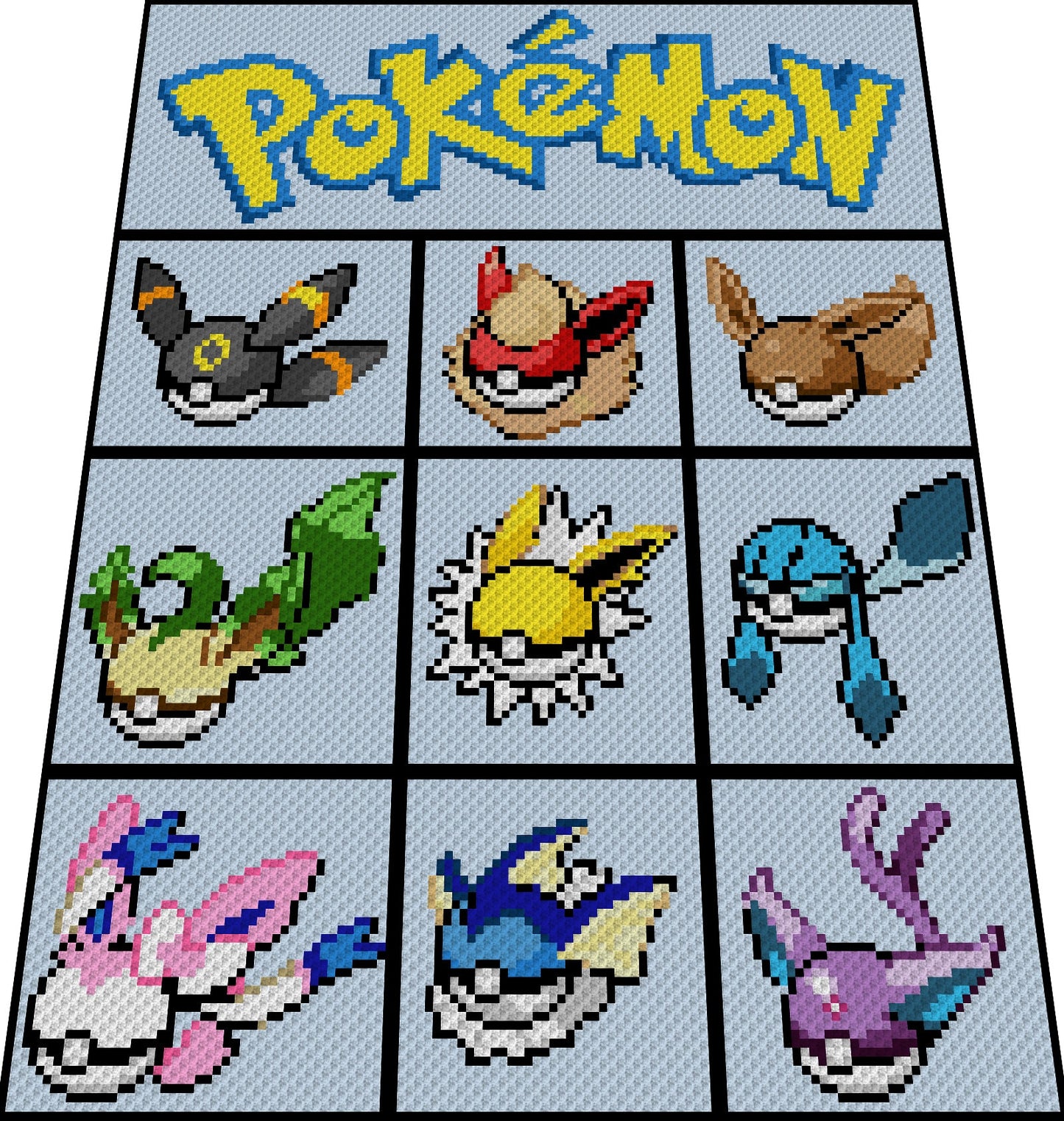EVOLI - POKEBÄLLE - Pokémon - Häkelmuster, Grafik für C2C, Häkeldecke od Kissen