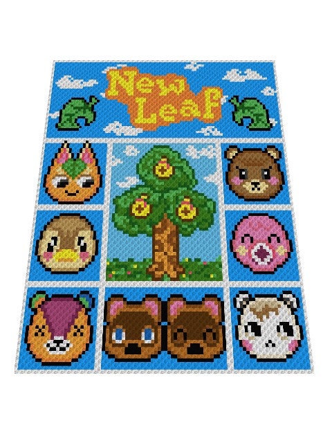 ANIMAL CROSSING - New Leaf inspired blanket, crochet pattern, graphic for C2C, crochet blanket corner to corner, with written instructions