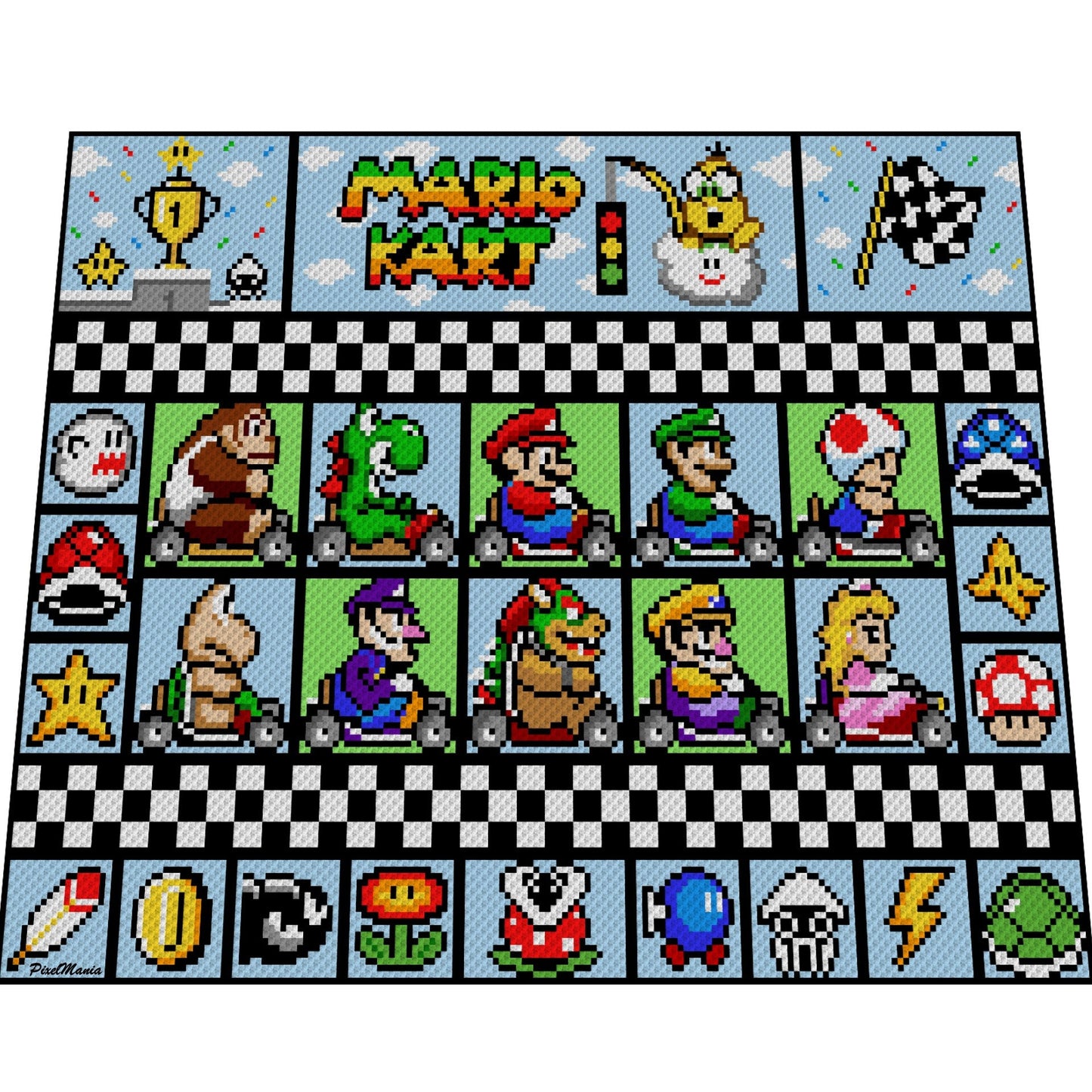 EXTANSiON Pack 2 - MARiO KART- XXL Decke - Super Mario inspirierte XL-Decke, Häkelmuster, Grafik für c2c, Häkeldecke Super Mario, Gamerdecke