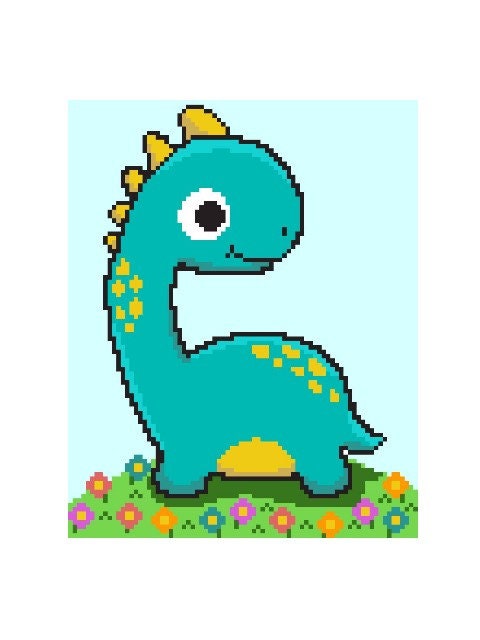 DINO DippY - LONG NECK, Sc crochet pattern, graphic for Sc, crochet blanket single crochet, Tunisian, double crochet, sc & color block instructions