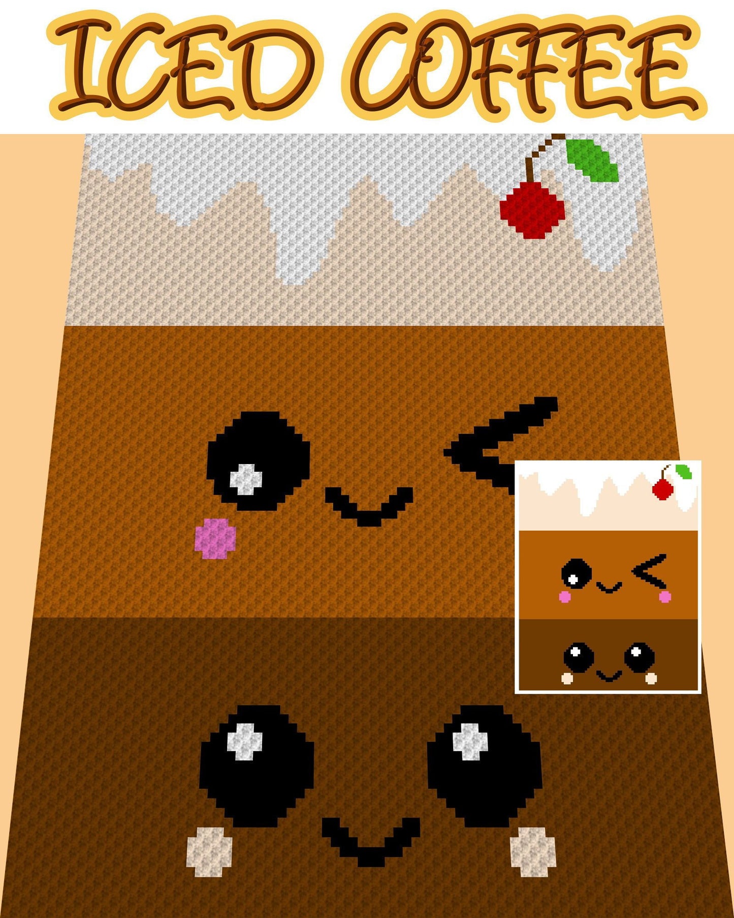 Iced CoFFee, Häkelmuster, EisKaFFee, Grafik für C2C, Häkeldecke Ecke zu Ecke, mit Anleitung