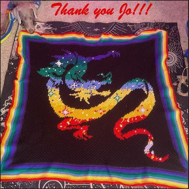 JAPANISCHER DRACHE, Grafik für C2C, Häkeldecke Ecke zu Ecke, mit geschriebener & Farb-Block Anleitung