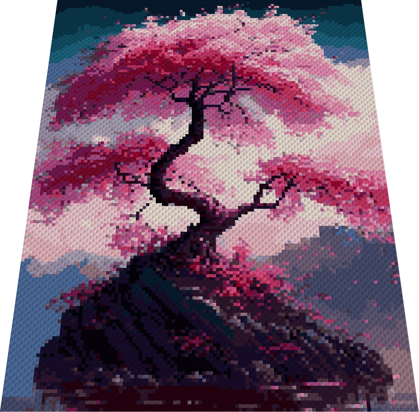 JAPANESE CHERRY TREE, graphic for C2C crochet blanket