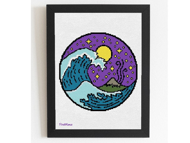 The perfect wave - modern CROSS STITCH PATTERN - nature picture, sea picture
