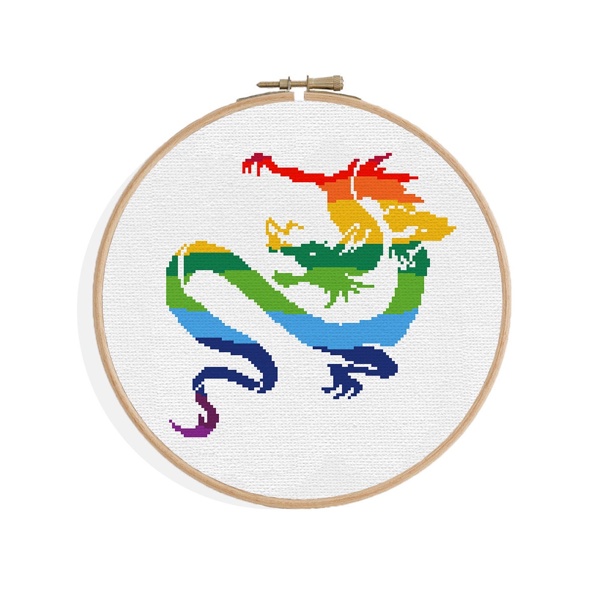 Japanischer Regenbogen Drache - modernes KREUZSTICH MUSTER - Tierbild, Fabelwesen