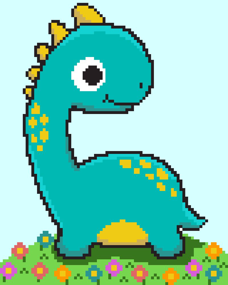 DINO DippY - LONG NECK, Sc crochet pattern, graphic for Sc, crochet blanket single crochet, Tunisian, double crochet, sc & color block instructions