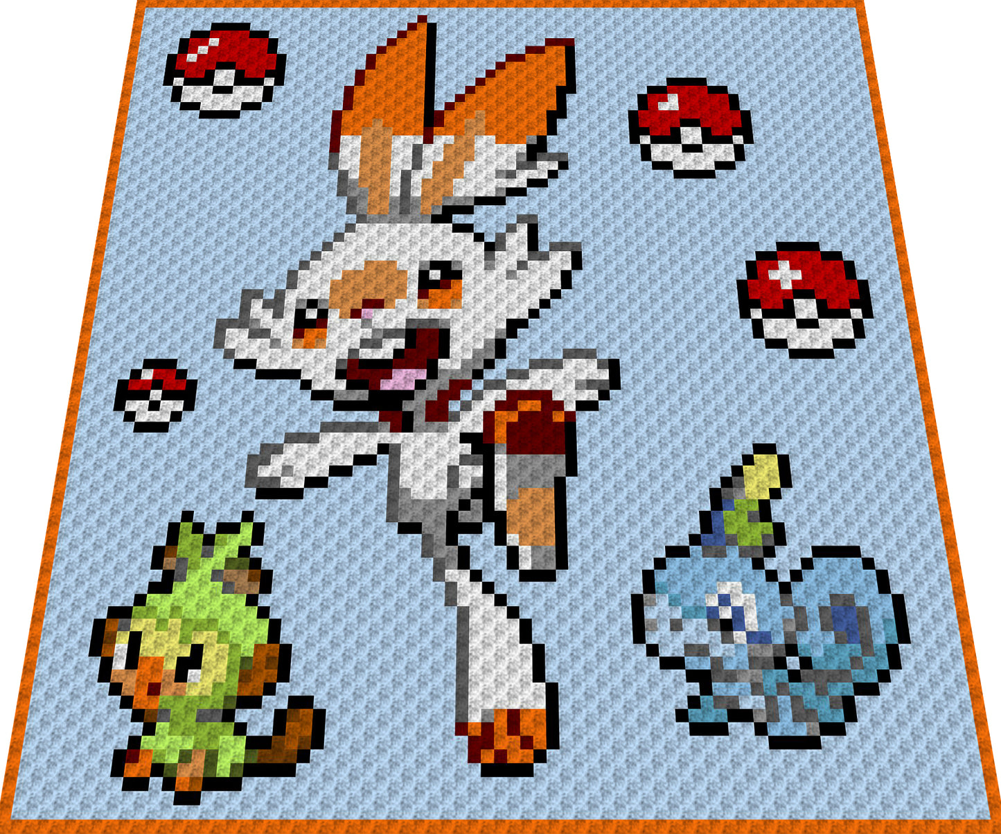 HOPPLO and FRIENDS - Pokémon inspired blanket - crochet pattern, graphic for C2C, crochet blanket corner to corner, with typed & color block instructions