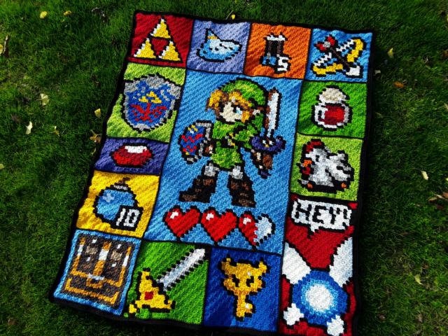 The Legend of Zelda inspirierte Decke, Häkelmuster, Grafik für C2C, Häkeldecke Ecke zu Ecke, mit geschriebener Anleitung