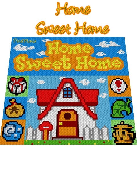 ANIMAL CROSSING - Home Sweet Home inspirierte Decke, Häkelmuster, Grafik für C2C, Häkeldecke Ecke zu Ecke, mit geschriebener Anleitung