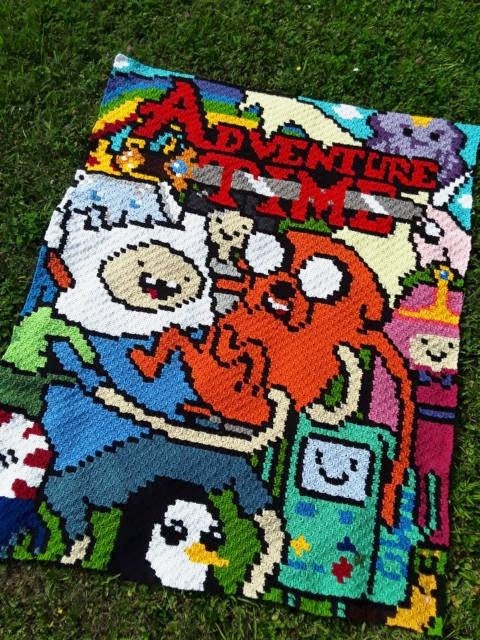 Adventure Time dOOdle inspirierte Decke, Häkelmuster, Grafik für C2C, Häkeldecke Ecke zu Ecke, mit geschriebener Anleitung