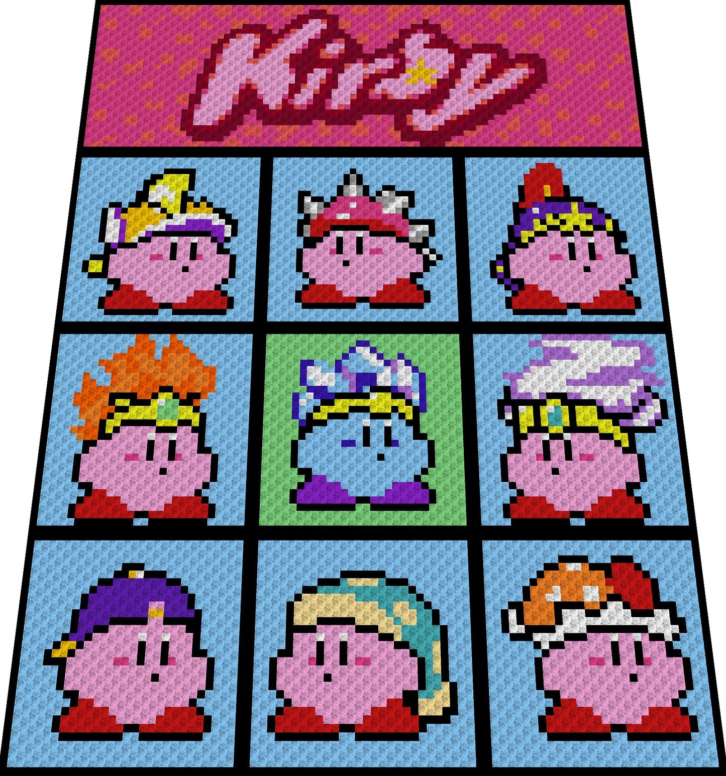 KIRBY - Häkelmuster, Grafik für C2C, Häkeldecke od Kissen Ecke zu Ecke, mit geschriebener Anleitung