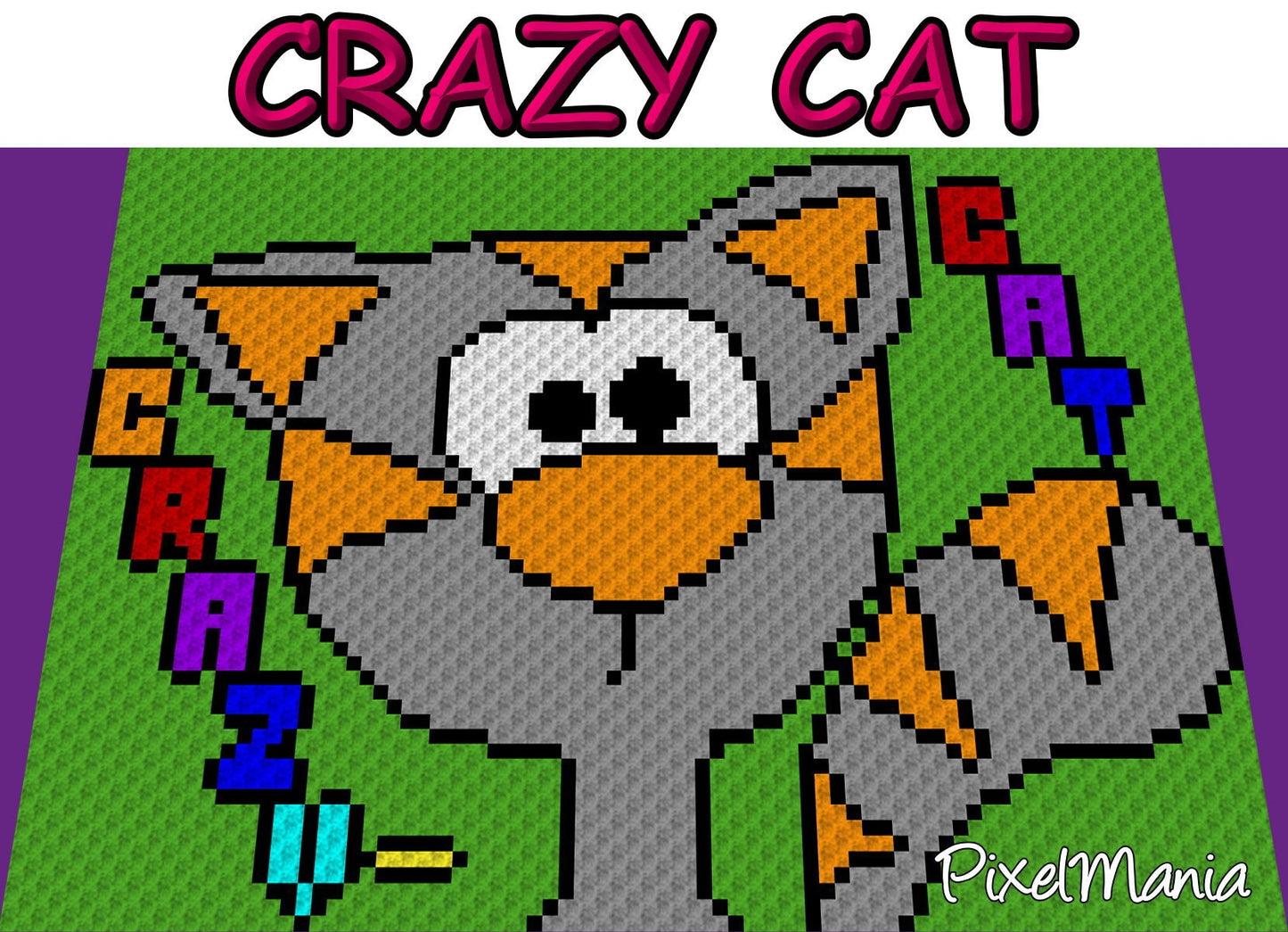 CrazY CaT, Häkelmuster, Grafik für C2C, Häkeldecke Ecke zu Ecke, mit Anleitung - Zeile für Zeile & Farbblöcke