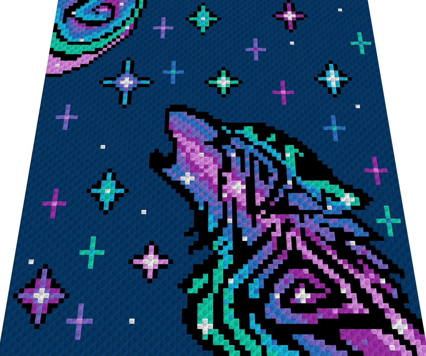 COSMO WOLF, graphic for sc, st, hdc crochet blanket, with written & color block instructions for wolf blanket, crochet animal blanket