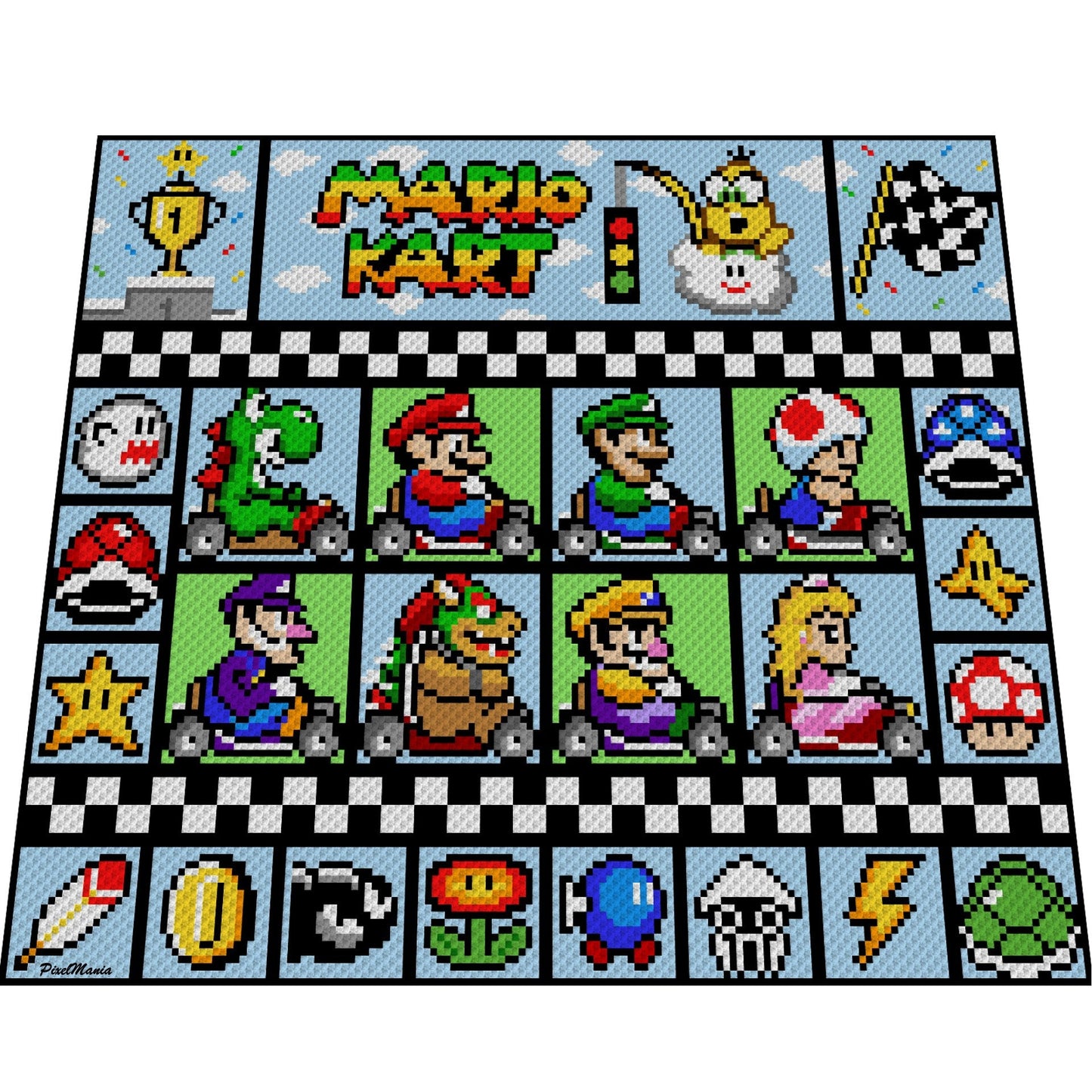 EXTANSiON Pack 1 - MARiO KART- XL Decke - Super Mario inspirierte XL-Decke, Häkelmuster, Grafik für c2c, Häkeldecke Super Mario, Gamerdecke