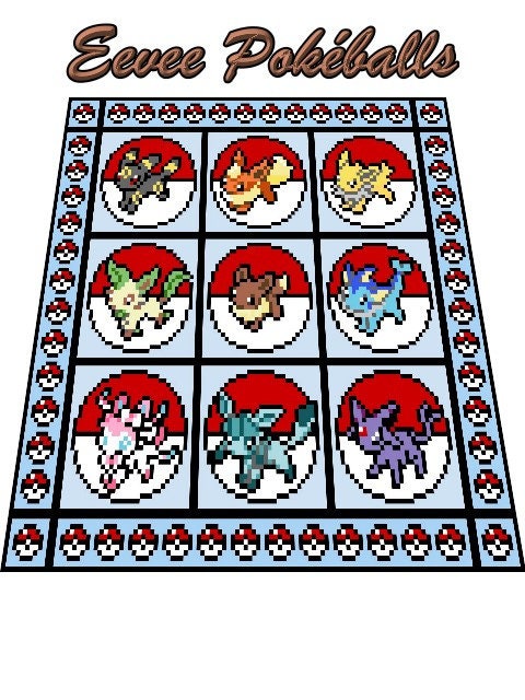 EVOLUTION - EVOLI - POKEBÄLLE - Pokémon - Evoli Entwicklung, Häkelmuster, Grafik für C2C, Häkeldecke od Kissen