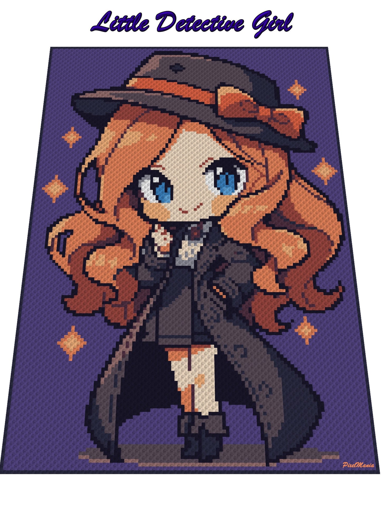 LITTLE DETECTIVE GIRL, Grafik für C2C, mini c2c Häkeldecke
