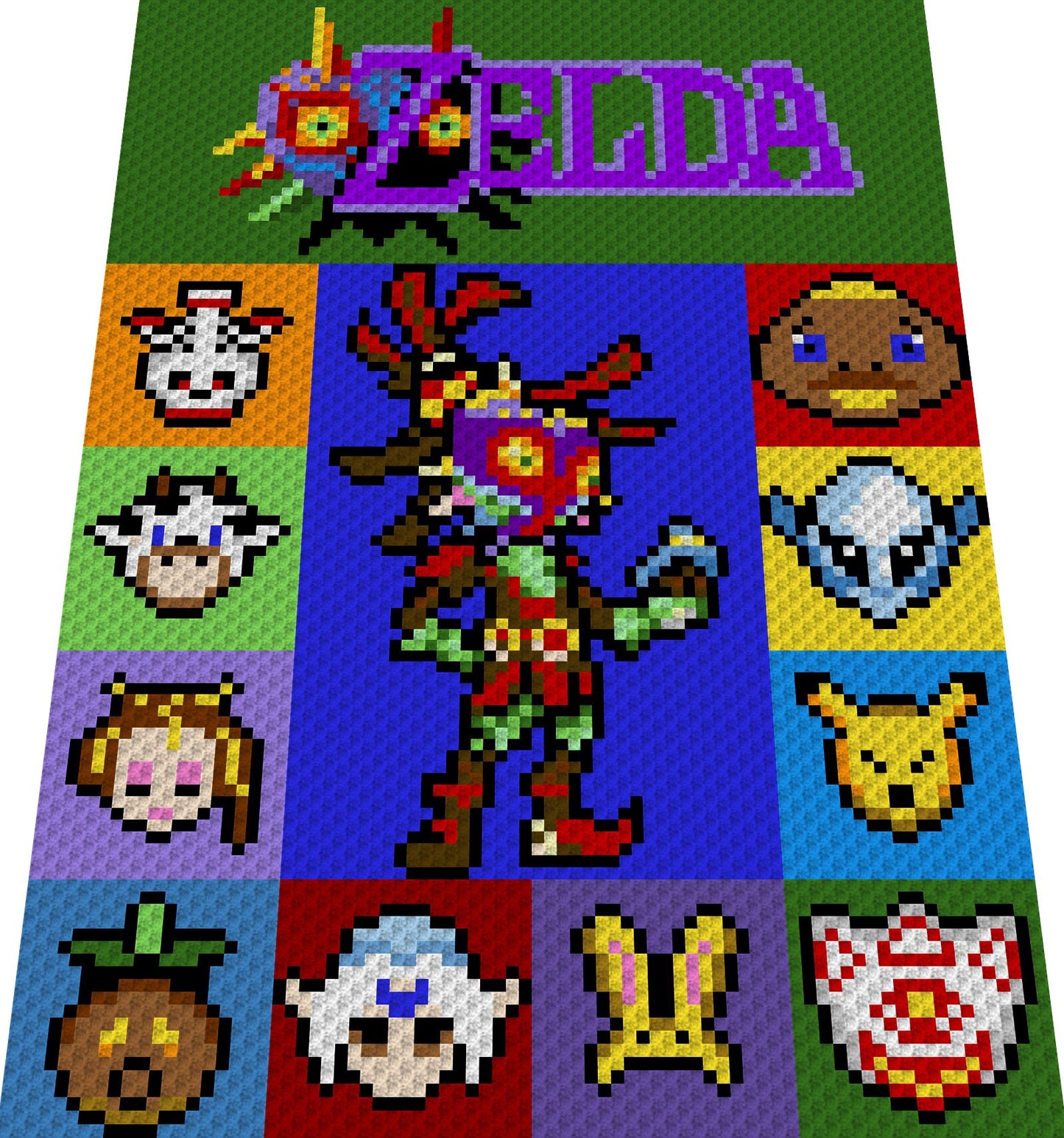MAJORAS MASK of The Legend of Zelda inspirierte Decke, Häkelmuster, Grafik für C2C, Häkeldecke Ecke zu Ecke, mit geschriebener Anleitung