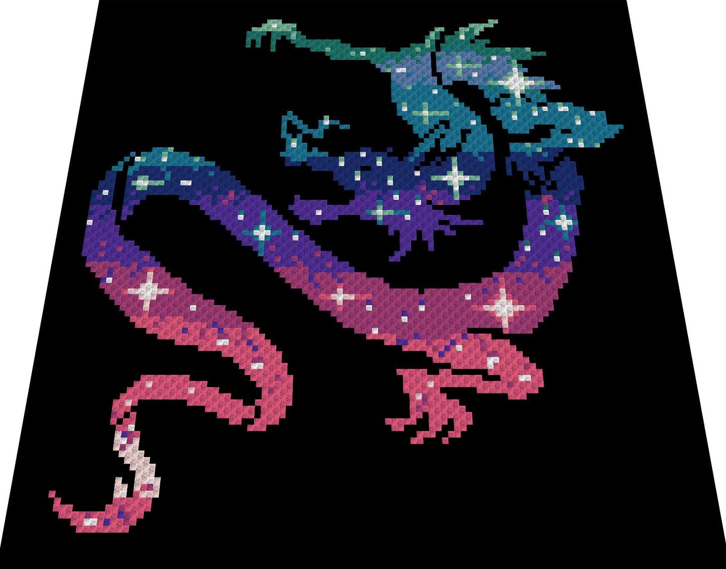 JAPANISCHER DRACHE, Grafik für C2C, Häkeldecke Ecke zu Ecke, mit geschriebener & Farb-Block Anleitung
