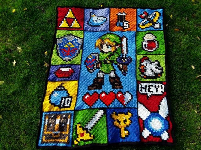The Legend of Zelda inspirierte Decke, Häkelmuster, Grafik für C2C, Häkeldecke Ecke zu Ecke, mit geschriebener Anleitung